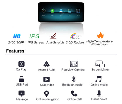 2400×900 12.3“ Ultra-thin Multimedia Touchscreen Wireless CarPlay Android Auto For Mercedes-Benz W205 X253 GLC C Class W447 BT