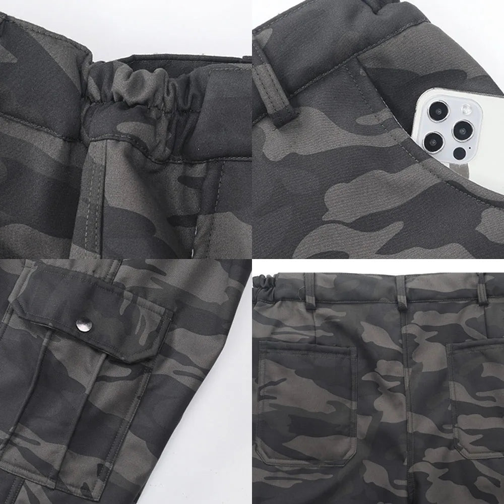 Men's Down Pants Winter Thicken Fleece Straight Leg Puffer Cargo Pants Warm Windproof Outdoor Warm Climbing Ski Trousers