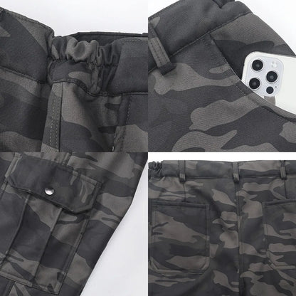 Men's Down Pants Winter Thicken Fleece Straight Leg Puffer Cargo Pants Warm Windproof Outdoor Warm Climbing Ski Trousers