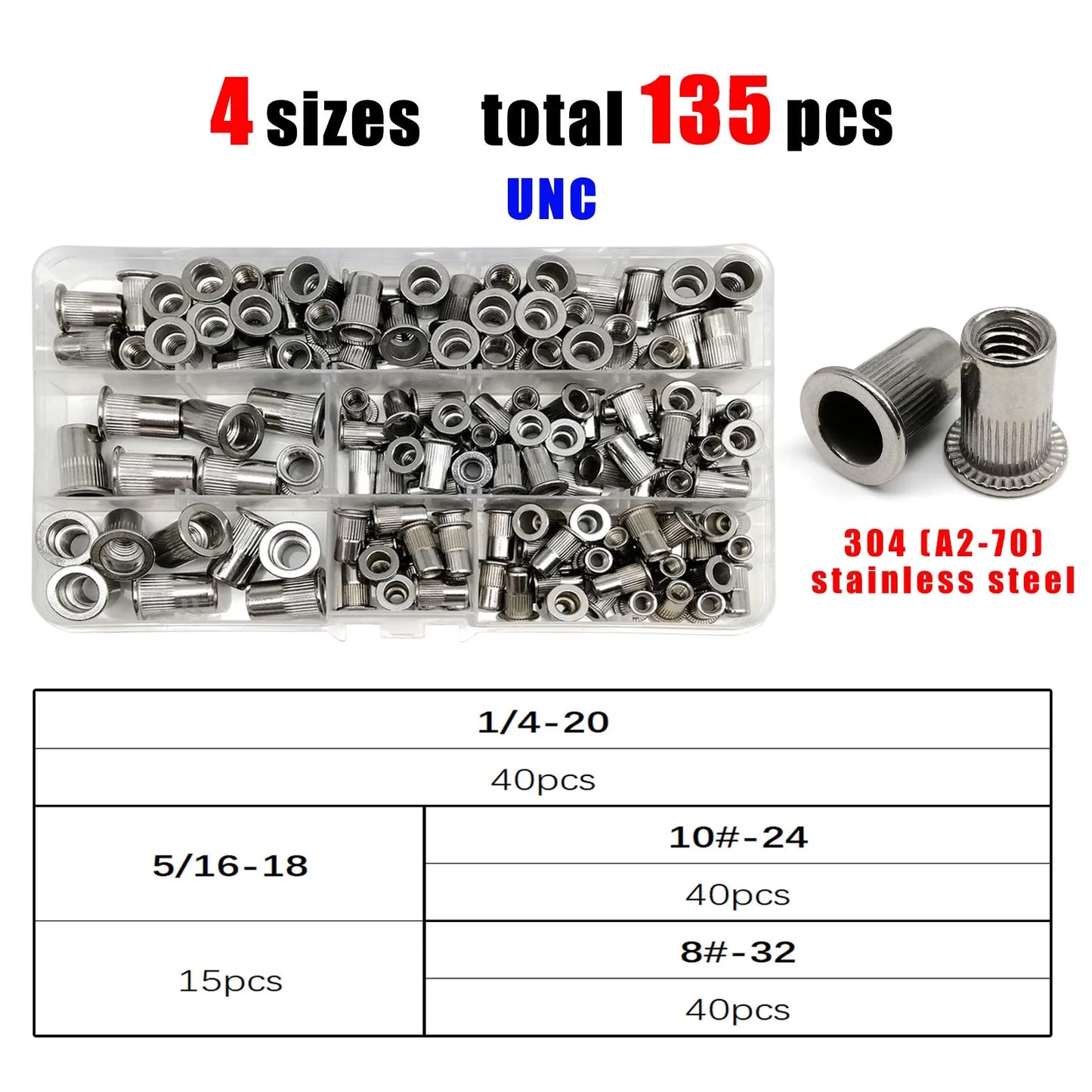 1 Box M3 M4 M5 M6 M8 US Coarse Thread UNC 304 A2-70 Stainless Steel Carbon Steel Aluminum Flat Head Rivet Nut Rivnut Set Kit