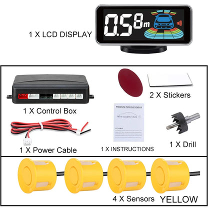 LCD Parking Sensor System Backlight Human Voice Alarm Display 4 Probes 12 Colors Backup Detector Parking Assistance Kit