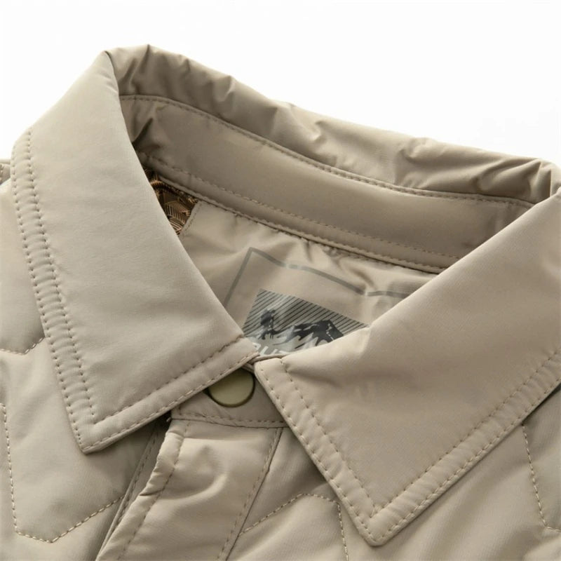 Men's 100% Wool-Filled Turn-Down Collar Cotton Jacket - Light Khaki (Black/Navy) M-3XL | Autumn Winter New Thickened Warm