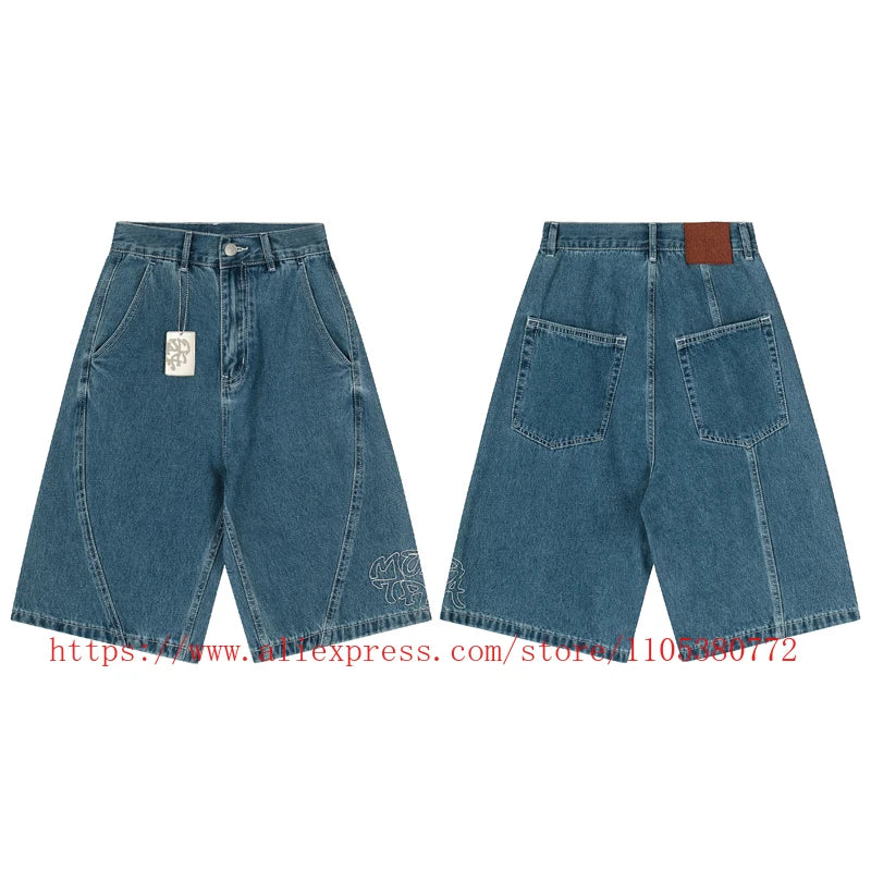 High Street Trendy Men's Mertre Denim Shorts Summer Loose Versatile Straight Leg Heavy Fabric Pants Stock