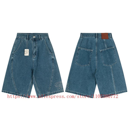 High Street Trendy Men's Mertre Denim Shorts Summer Loose Versatile Straight Leg Heavy Fabric Pants Stock