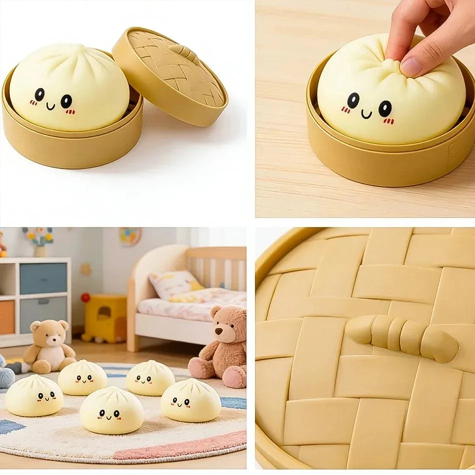 Simulation Dumpling Squishy with Steamer Basket Small Dumpling Stress Relief Toy Surprise Blind Box Adult Student Venting Gift