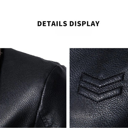 Men's Premium Faux Fur-Lined Leather Jacket - Black Winter Coat Thickened Warm Lining Business Casual Style M-7XL