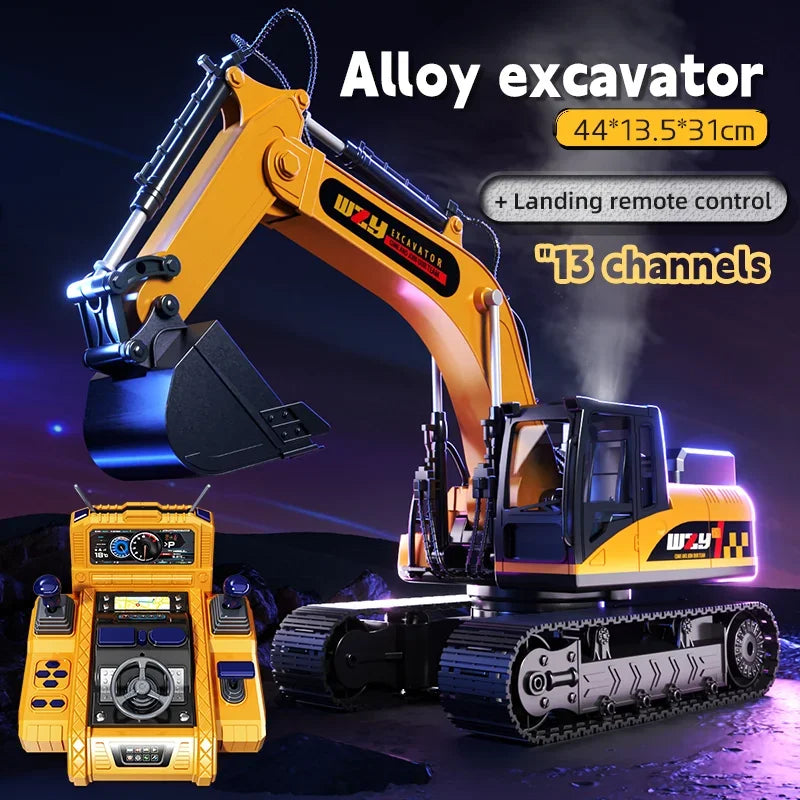 RC Car 12/13/15Ch Excavator Alloy Children's Engineering Vehicle Toy Floor Steering Wheel Remote Controlled Cars Toys for Boys