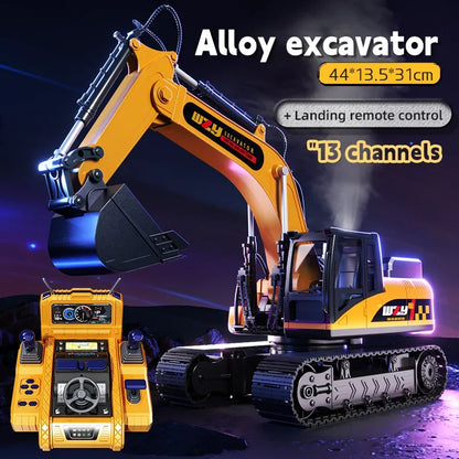 RC Car 12/13/15Ch Excavator Alloy Children's Engineering Vehicle Toy Floor Steering Wheel Remote Controlled Cars Toys for Boys