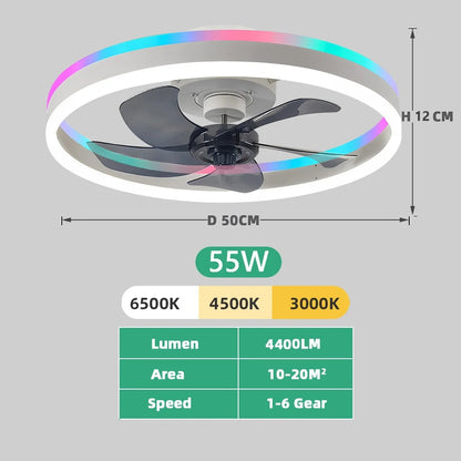 RGB Ceiling Lamp Fan Nordic Smart Remote Control Silent Ceiling Fan with Light Dimmable Home Atmosphere Lighting Decoration