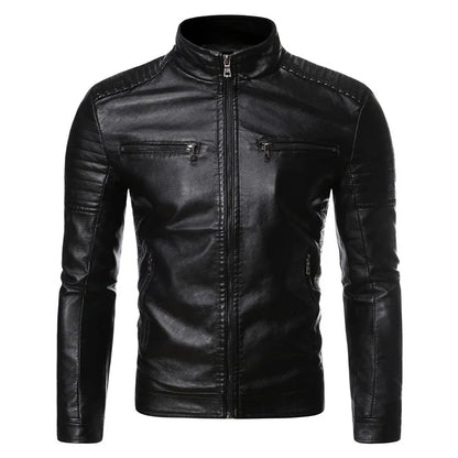 A Slim and Thickened Leather Jacket Men Casual Jacket for Motorcycles Trendy PU Winter Fashionable Leather Jacket Spring Autumn