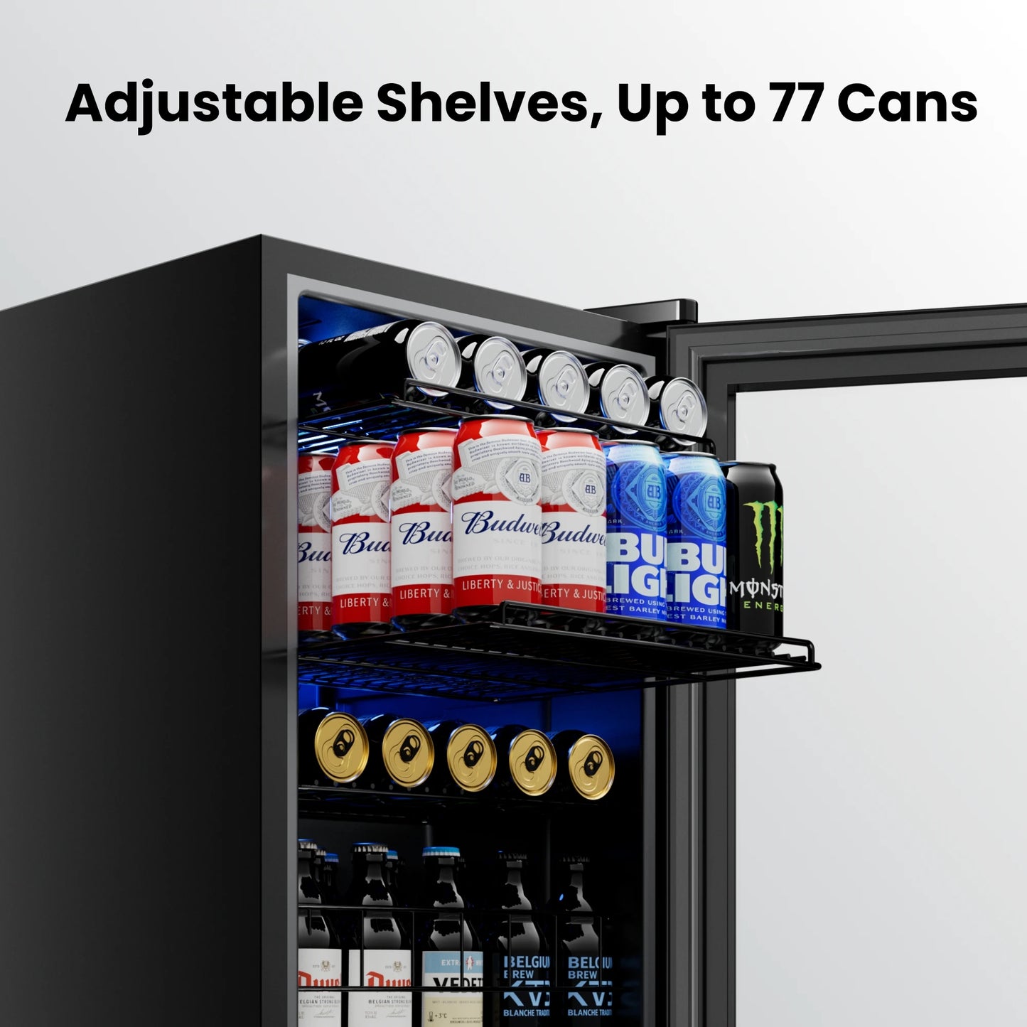 Beverage Refrigerator Cooler-77Cans Freestanding Mini Fridge Cooler with Glass Door for Home Office