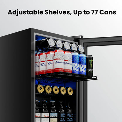 Beverage Refrigerator Cooler-77Cans Freestanding Mini Fridge Cooler with Glass Door for Home Office
