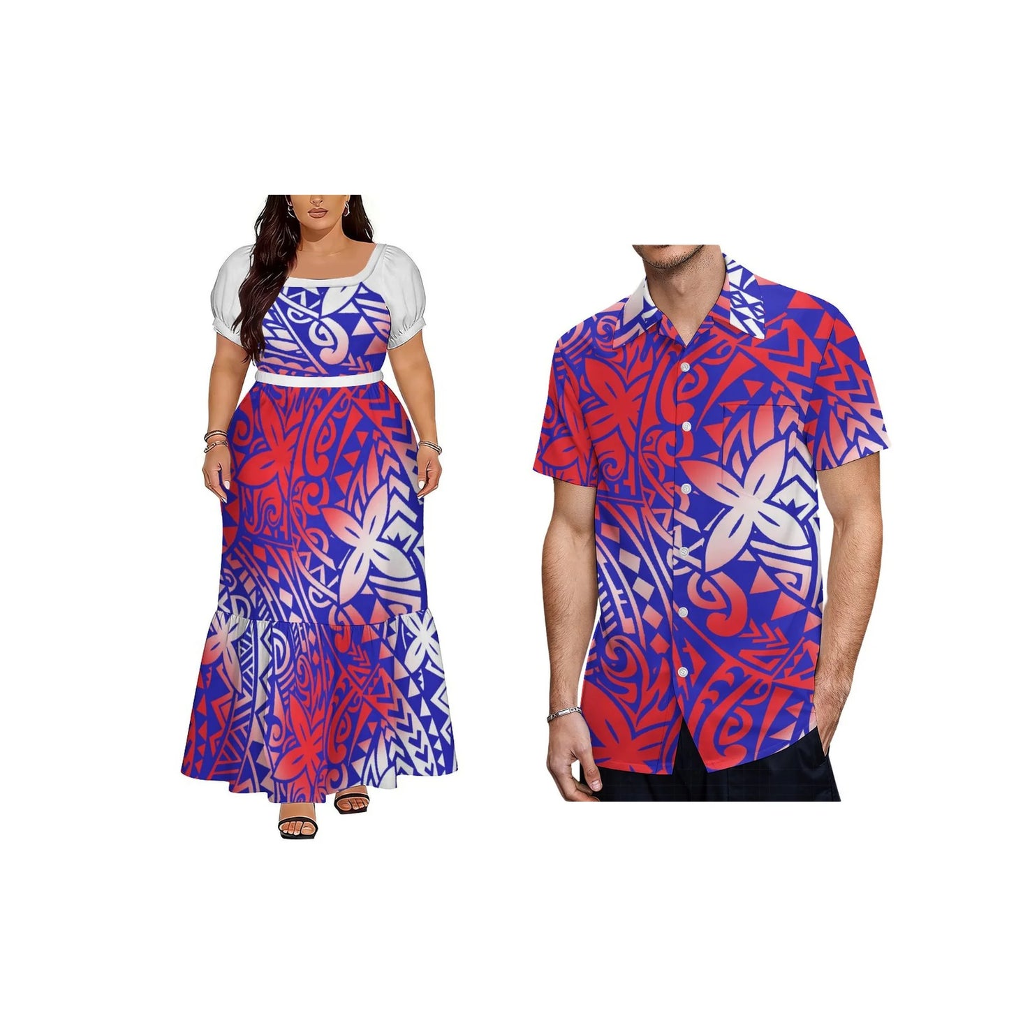 Big Size Polynesian Design Ladies Long Dress Hawaii Short Sleeve Square Collar Evening Dress Drop Shipping