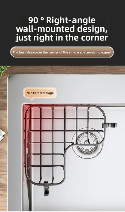 Kitchen Carbon Steel Sink Drain Rack No-Punching Wall Mounted Corner Dishcloth Storage Rack Waterproof Space Saving