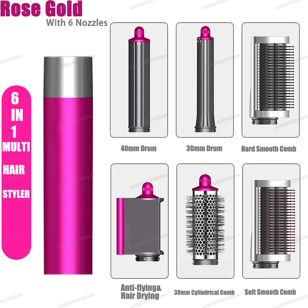 220V Hair Curler 6In1 Multi Hair Styler Curling Iron Hot Air Brush 20/30mm Auto-Curling Barrel Soft Straightening Brush HairDrye