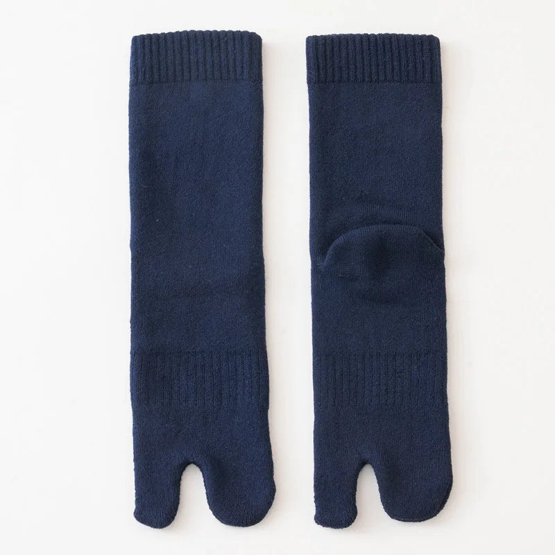 5 Pairs Winter Two Toed Tabi Socks Men's Thicken Warm Solid Color Flip Flops Sock 2 Fingers Casual Mid-tube Cotton Thermal Socks