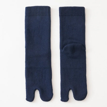 5 Pairs Winter Two Toed Tabi Socks Men's Thicken Warm Solid Color Flip Flops Sock 2 Fingers Casual Mid-tube Cotton Thermal Socks