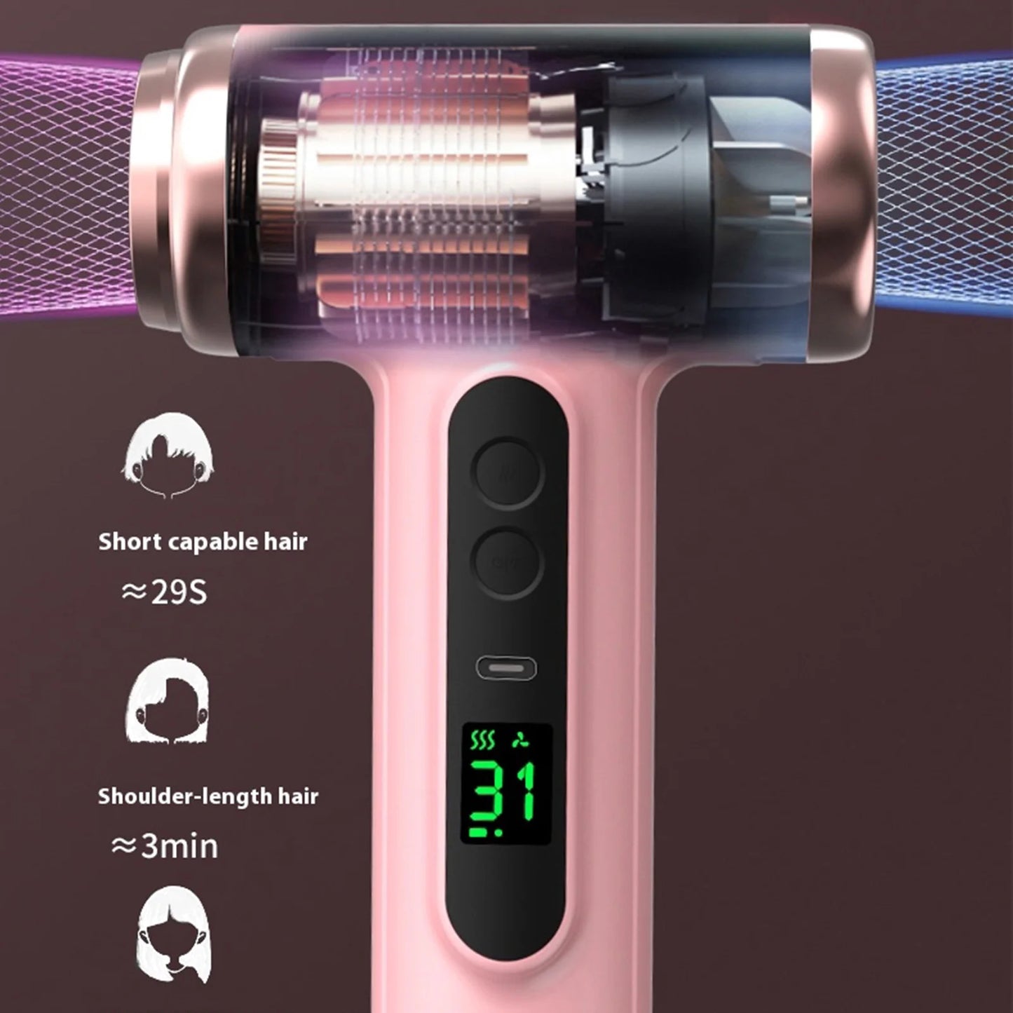 Travel Hair Dryer Cordless Rechargeable 15600mAh 200W  Hair Dryer Portable Travel Lightweight Hot Cold Blow for Dormitory Travel