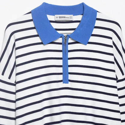 Spring New ZR Women's Knitted Stripe  Shirt Fashionable Versatile Design Casual Business Leisure Polyester Fiber Long Sleeve