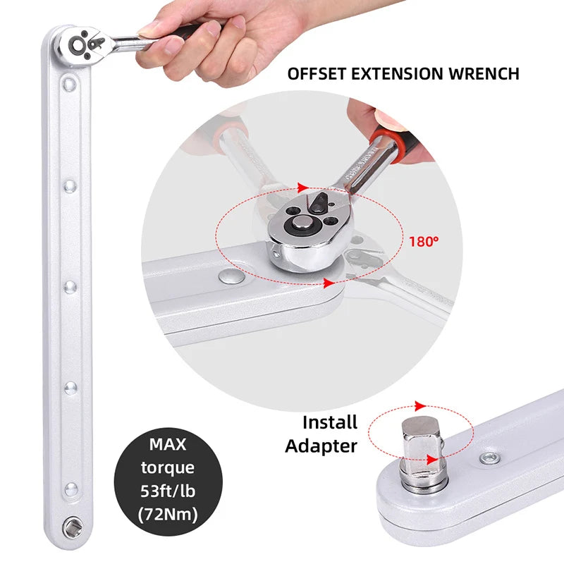 1 Set of Impact-Ready Offset Extension Wrenches, Tight-Fitting Extension Wrench Set, with 4 Square Drive Adapters, for Small Universal Extension Wrenches