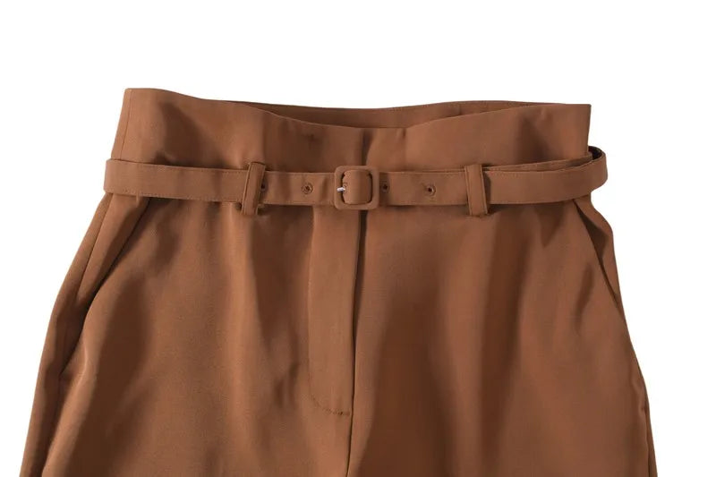 High Waist Belted Slim Fit Trousers Vintage Simple Sle Casual Pants for Women Spring Summer Autumn High Faion Goods
