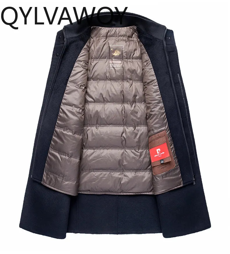 QYLVAWOY 100% Real Wool Man Jacket Winter Men's Wool and Trench Coats Mid-Length Jackets Stand Collar Coat Warm High Quality