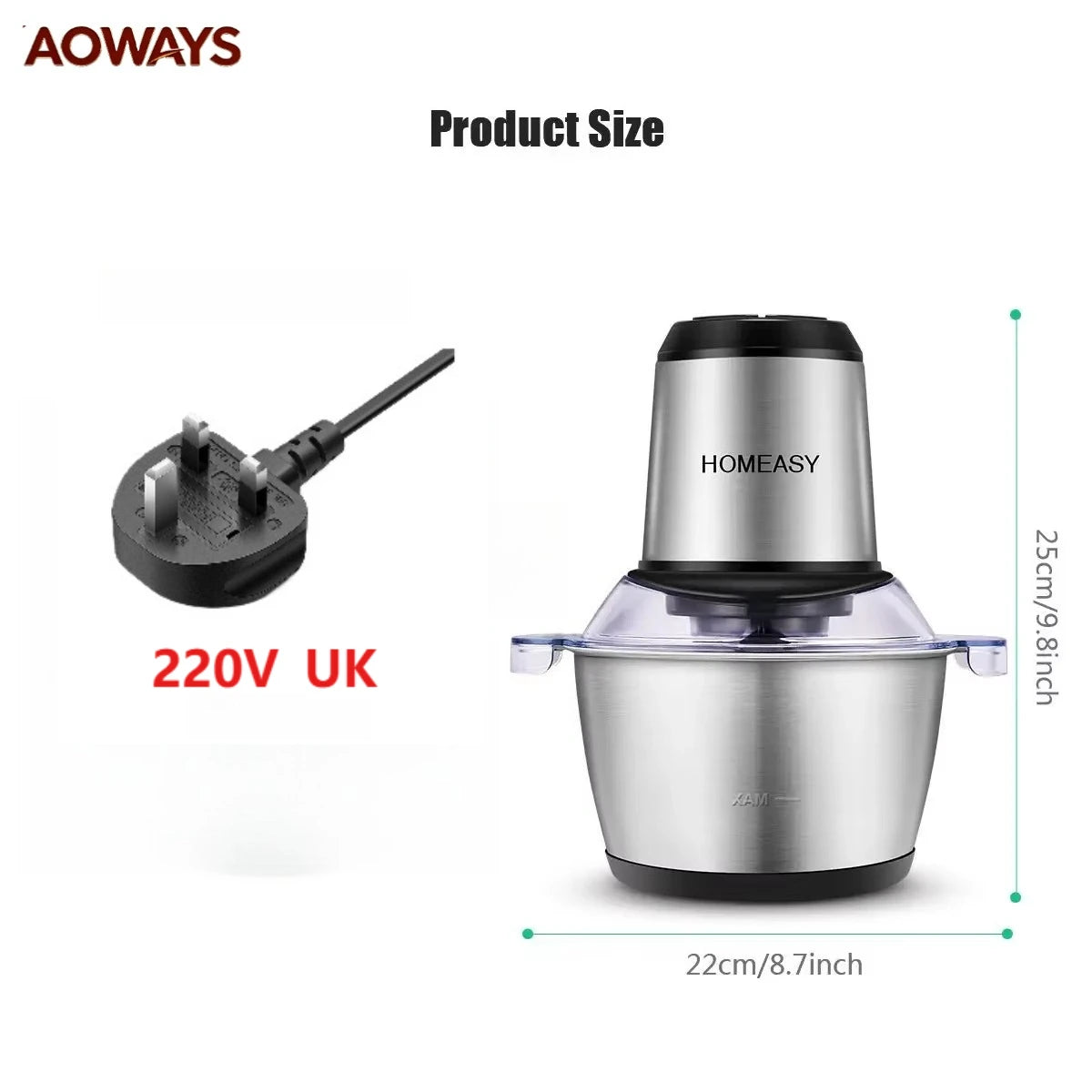 2L Domestic Meat Mincer Electric Fully Automatic, Stainless Steel, Multi-Functional Kitchen Appliance with Anti-Overflow Feature