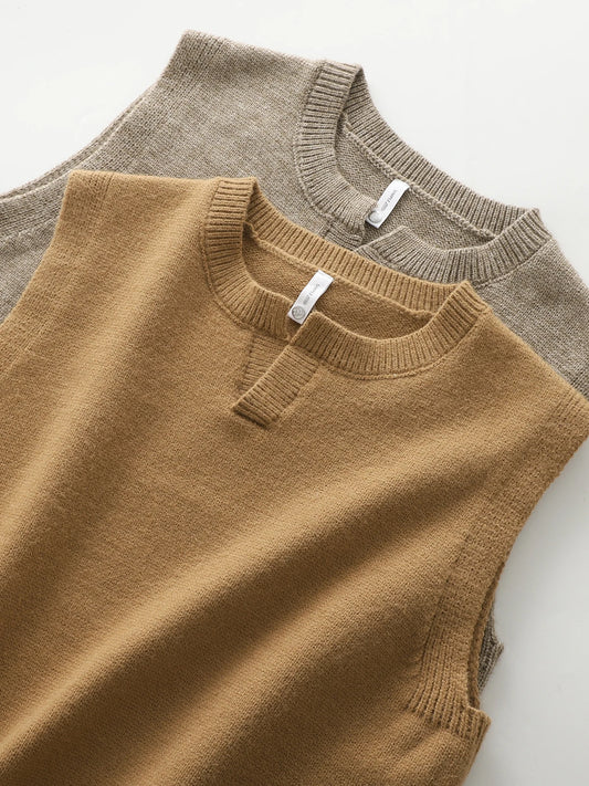 DUKEEN Classic Men's Sleeveless Sweater Vest Autumn Winter Solid Color Preppy Pullover Vest Business Casual Split Neck Knitwear