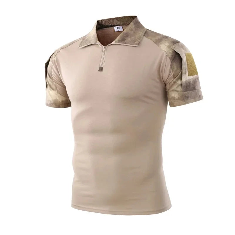 Camo Tactical Shirt Short Sleeve Quick Dry Combat T-Shirt Men's Camouflage Military Army T Shirt Outdoor Hunting Hiking Polo