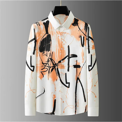 2025 Luxury letter-printed shirt for men, long-sleeved, fitted casual shirt, high-quality, fashionable, oversized men's clothing