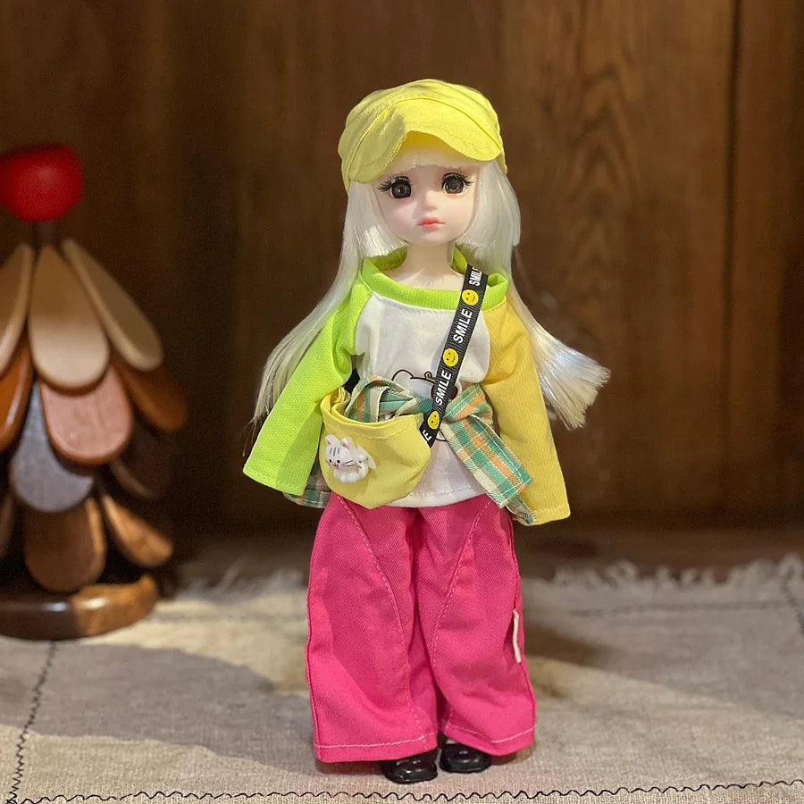 30cm 1/6 Fashion Girls Dress Up Doll Movable 20 Joints Cute Sweet Face Festival Gift with Clothes Shoes BJD Princess Doll Toy