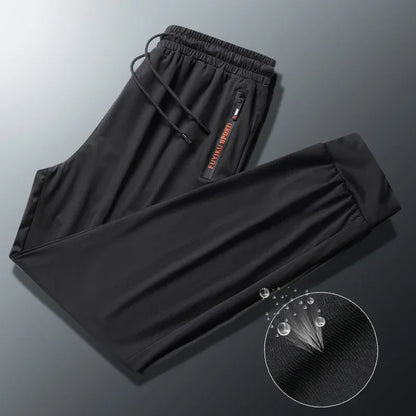 Men's Summer Ice Silk Jogger Sweatpants Zipper Pockets Breathable Running Gym Workout Athletic Mesh Pants Drawstring Design