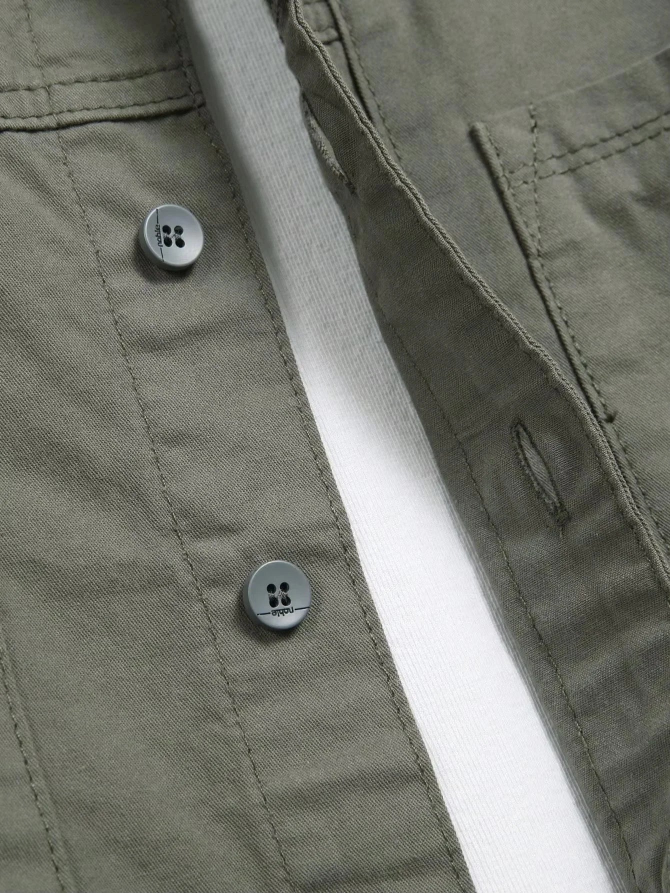 Men's Vintage Army Green Casual Denim Shirt, 100% Cotton Long Sleeve Lapel Work Shirt with Pockets