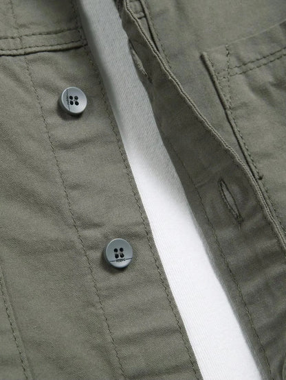 Men's Vintage Army Green Casual Denim Shirt, 100% Cotton Long Sleeve Lapel Work Shirt with Pockets