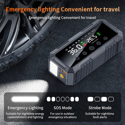 10000a Amp Dual 25mm Cylinder 200psi Smart Car 12v Battery Booster Auto Tire Super Compressor Air Pump Power Bank Jump Starter