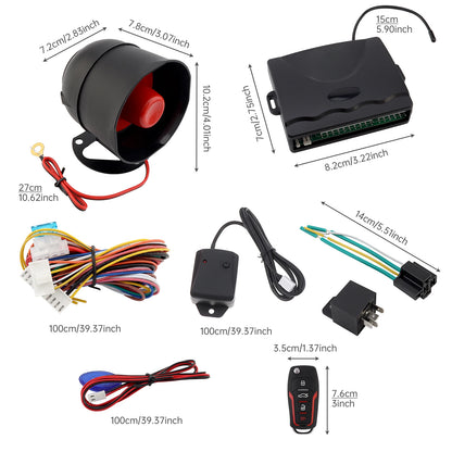 12V Universal Car Alarm Keyless Entry System Auto Alarm Security System with Remote Control, Siren Sensor