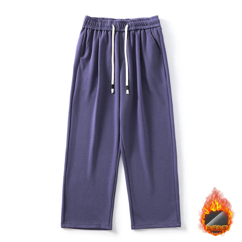 DUKEEN Pique Fabrics Sweatpants for Men Loose Causal Straight Legged Trouse Autumn and Winter Solid Colors Sports Fleece Pants