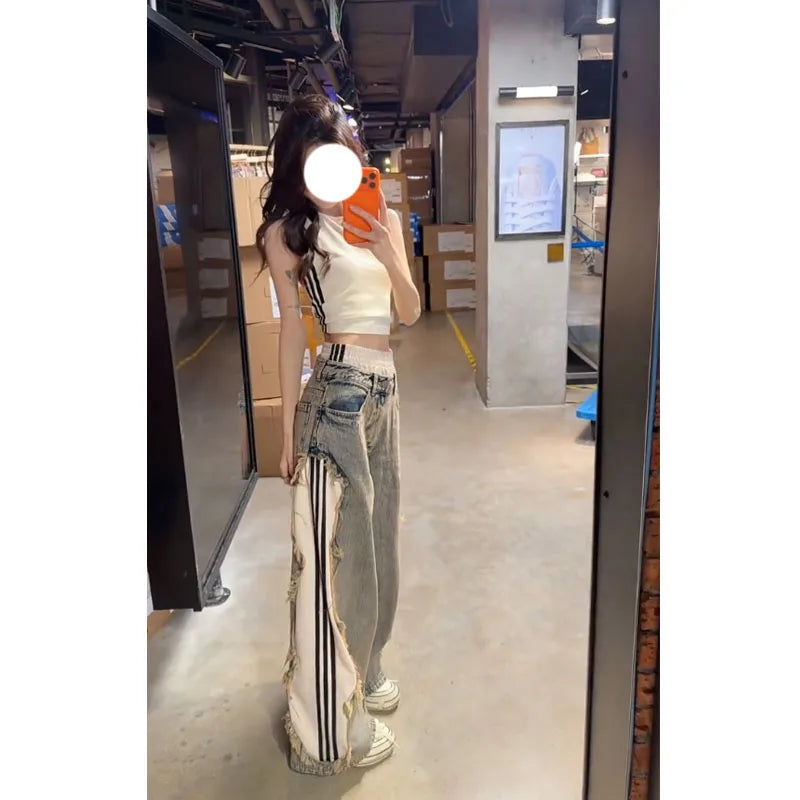 Fashionable High-Waist Sleeveless Strap Vest Top And Casual Pants Set Spring Summer 2026 Stripe Pattern Women's Two-Piece Suit