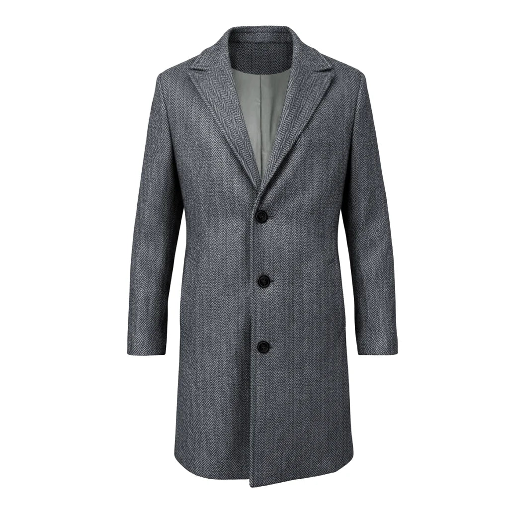 Fall/Winter Men's Striped Coat Street Casual Jacket Long Jacket Classic Pattern Wind Jacket Warm Outdoor Office Men's Clothing