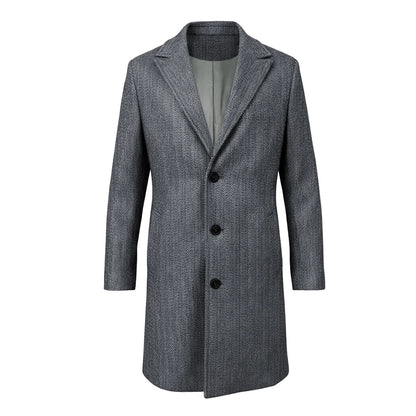 Fall/Winter Men's Striped Coat Street Casual Jacket Long Jacket Classic Pattern Wind Jacket Warm Outdoor Office Men's Clothing
