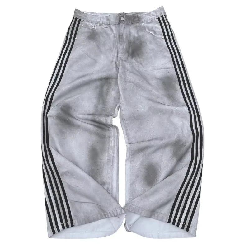 Retro Men's Y2K Baggy Jeans Camouflage Embroidered Striped Harajuku Sweatpants Women Hip Hop Streetwear Camo Wide Leg Denim Pant