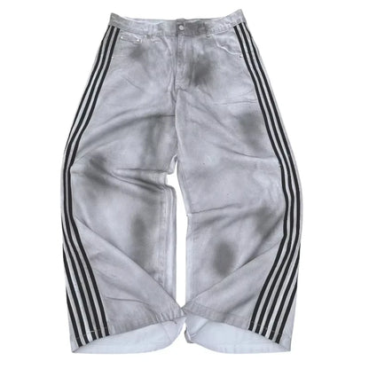 Retro Men's Y2K Baggy Jeans Camouflage Embroidered Striped Harajuku Sweatpants Women Hip Hop Streetwear Camo Wide Leg Denim Pant
