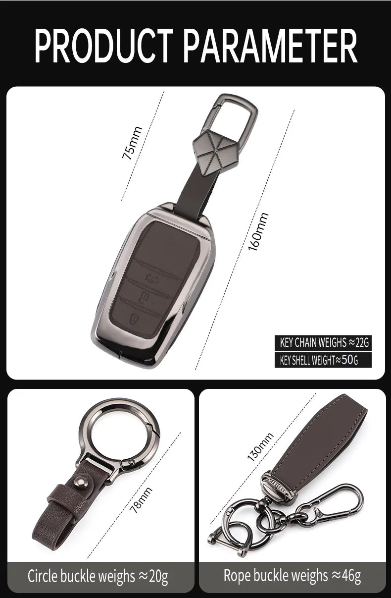 Zinc Alloy + PU Leather Car Key Case Cover For 2019-2025 Land Cruiser Highlander Camry Sienna Venza Hilux Fortuner Corolla Prius