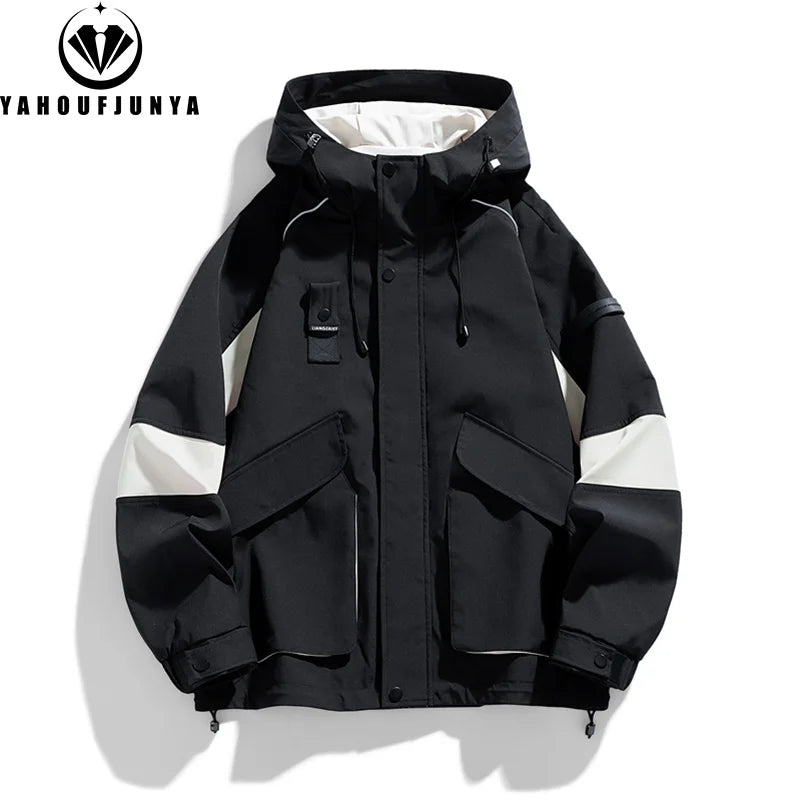 2026 Men Spring Autumn Outdoor Leisure Cargo Hooded Jacket Men Hiking Sport Windbreak Fashion Pocket Loose Jacket Coat Male Hots