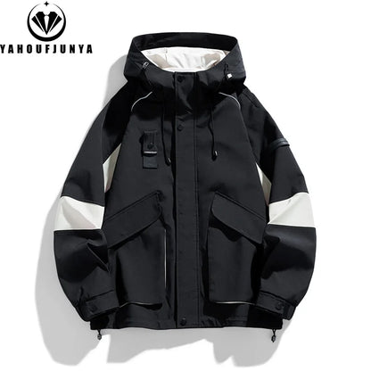2026 Men Spring Autumn Outdoor Leisure Cargo Hooded Jacket Men Hiking Sport Windbreak Fashion Pocket Loose Jacket Coat Male Hots