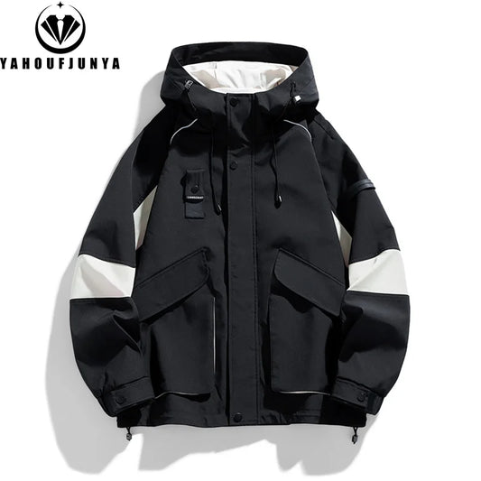 2026 Men Spring Autumn Outdoor Leisure Cargo Hooded Jacket Men Hiking Sport Windbreak Fashion Pocket Loose Jacket Coat Male Hots