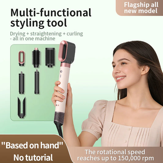 5 in 1  Detachable Airflow Hair Dryer Brush Comb Curler Straightening Brush Heat Control Styler for Smooth Hair anion