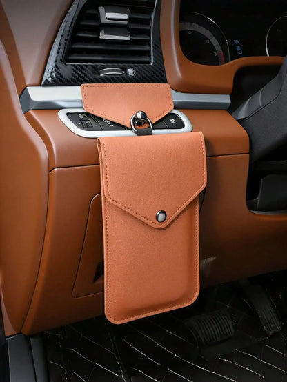 Universal Multi-Use Car Storage Bag with Shoulder Strap, Stick-On, Premium Leather, For Dashboard, Door, Seat Back