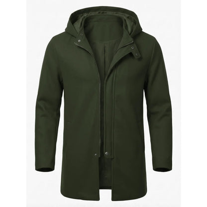 New Fall/Winter Men's Long Hooded Trench Coat | Solid Color Streetwear Style | Warm Zippered Jacket for Casual/Daily/Outoor Wear