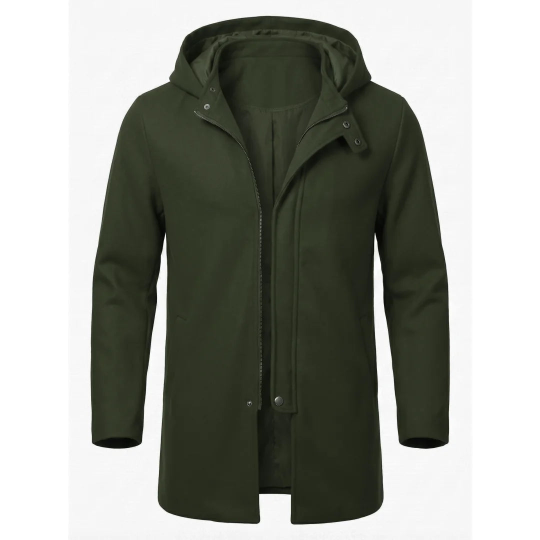 Men's Hooded Jacket Autumn Winter Zipper Long Coat Fashion Solid Color Overcoat Street Wear Men's Trench Coat For Man